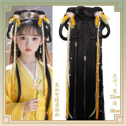 Kid's Traditional Chinese Hairstyle Wig Ningzhi 凝脂 Hanfu Historical Royal Hairpieces