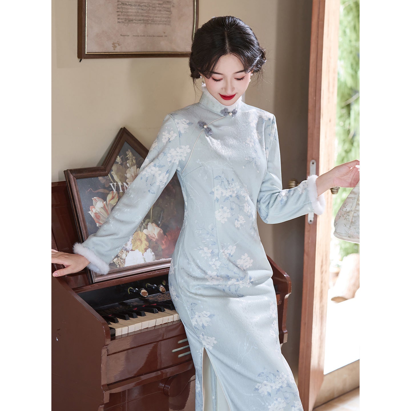 Women's Qipao Xinghua 星华 Asian Thicken Dress Chinese Modern Hanfu Clothing Velvet Cheongsam Winter