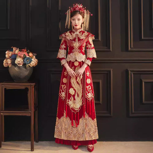 Women's Chinese Wedding Clothing Long Sleeves Phoenix Grace 凤 Attire