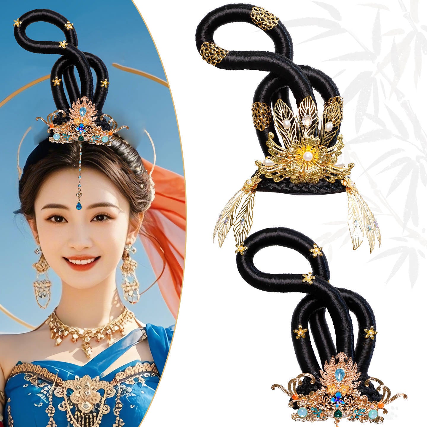 Traditional Chinese Hairstyle Wig Xiyu 西域 Hanfu Historical Royal Hairpieces