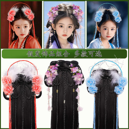 Kid's Traditional Chinese Hairstyle Wig Guixiu 闺秀 Hanfu Historical Royal Hairpieces