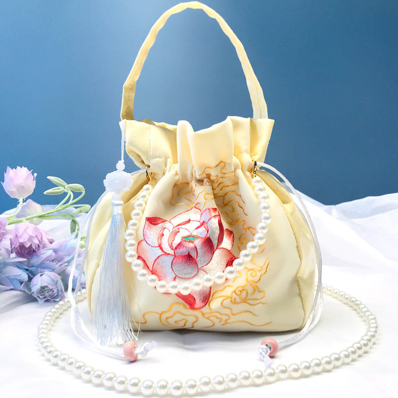 Chinese Style Drawstring Handbag Pearl Embroidery Bags Nang 囊