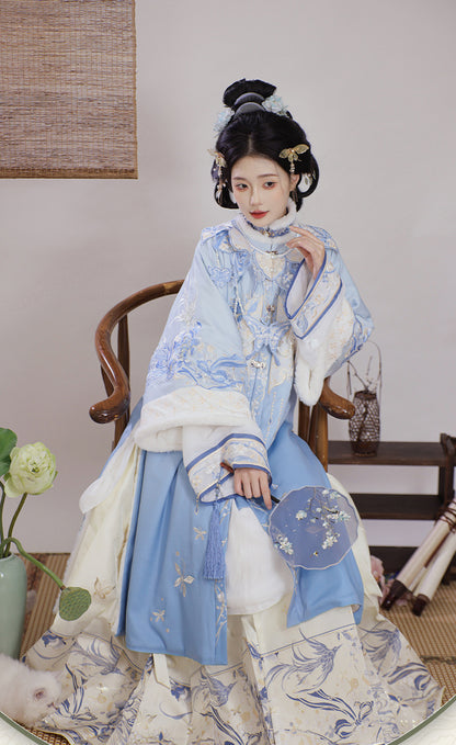 Ming Dynasty Mamian Clothing Yudie 玉蝶 Women's Chinese Traditional Thicken Velvet Hanfu Autumn Winter