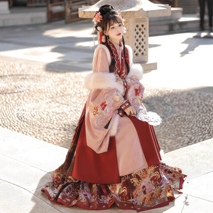 Ming Dynasty Clothing Youfenglaiyi 有凤来仪 Women's Chinese Traditional Thicken Velvet Lunar New Year Hanfu Autumn Winter