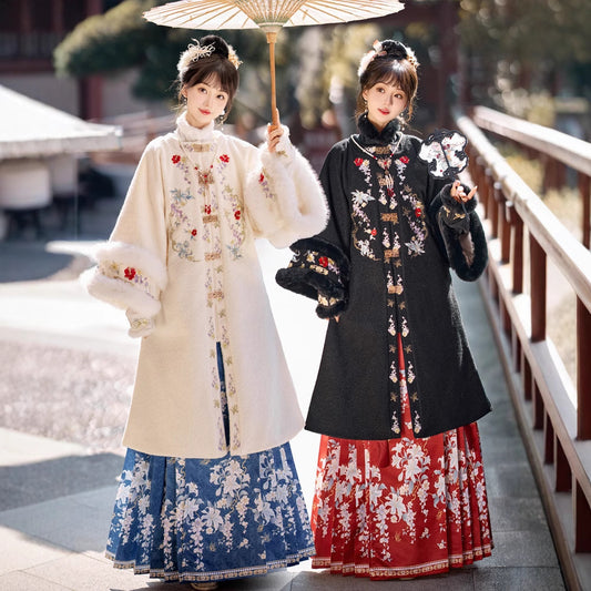 Ming Dynasty Dress Women's Mamian Skirt Xuyun 絮纭 Thicken Chinese Style Lunar New Year Clothes Winter