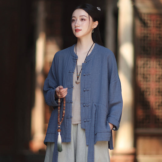 Linen Shirt Yuelong "月胧" Han Element Clothing Women's Modern Hanfu Spring Autumn