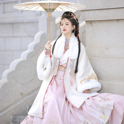 SONG Dynasty Clothing Xishuangyue 溪霜月 Women's Chinese Traditional Thicken Velvet Lunar New Year Hanfu Autumn Winter
