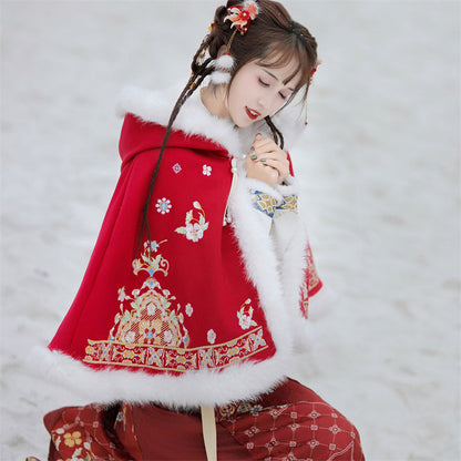 Chinese Lunar New Year Clothing Xiranchunshao禧染春梢 Women's  Traditional Thicken Velvet Hanfu Autumn Winter