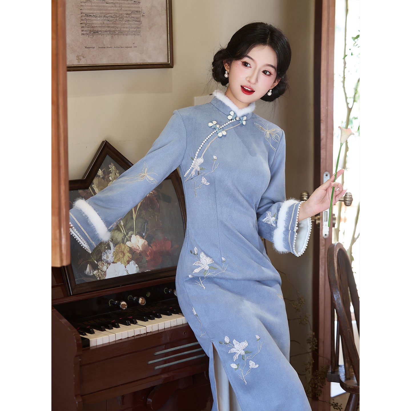 Women's Qipao Feidie 飞蝶 Asian Thicken Dress Chinese Modern Hanfu Clothing Velvet Cheongsam Winter