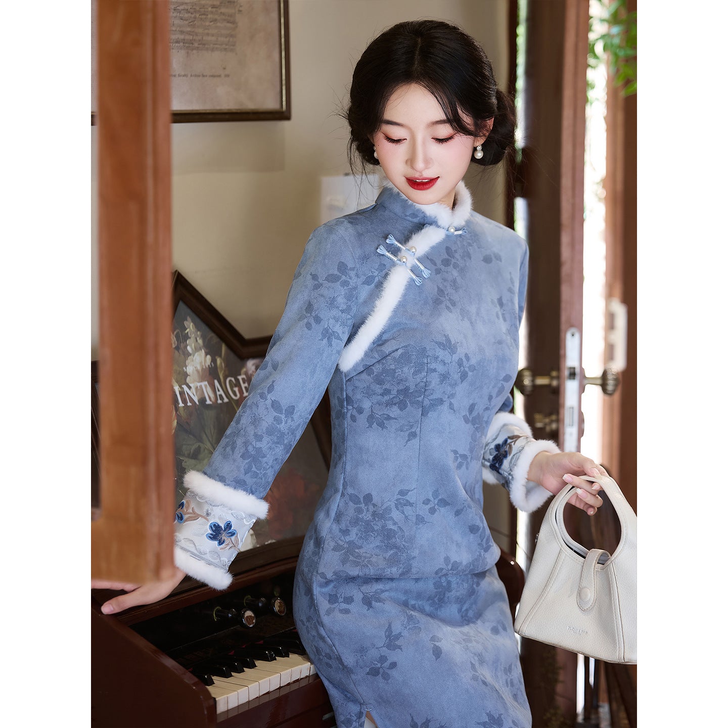 Women's Qipao Ruyu 如玉 Asian Thicken Dress Chinese Modern Hanfu Clothing Velvet Cheongsam Winter