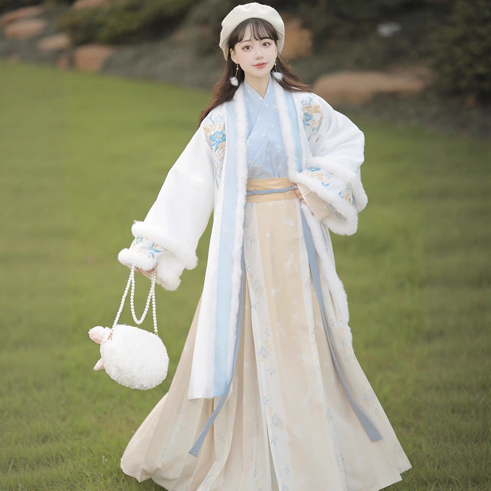New Chinese Style Clothing Yaoyuetaxue 邀月踏雪 Women's Modern Hanfu Song Dynasty Thicken Velvet  Autumn Winter