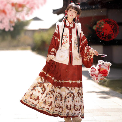Ming Dynasty Mamian Clothing Futu 福兔 Women's Chinese Traditional Thicken Velvet Lunar New Year Hanfu Autumn Winter