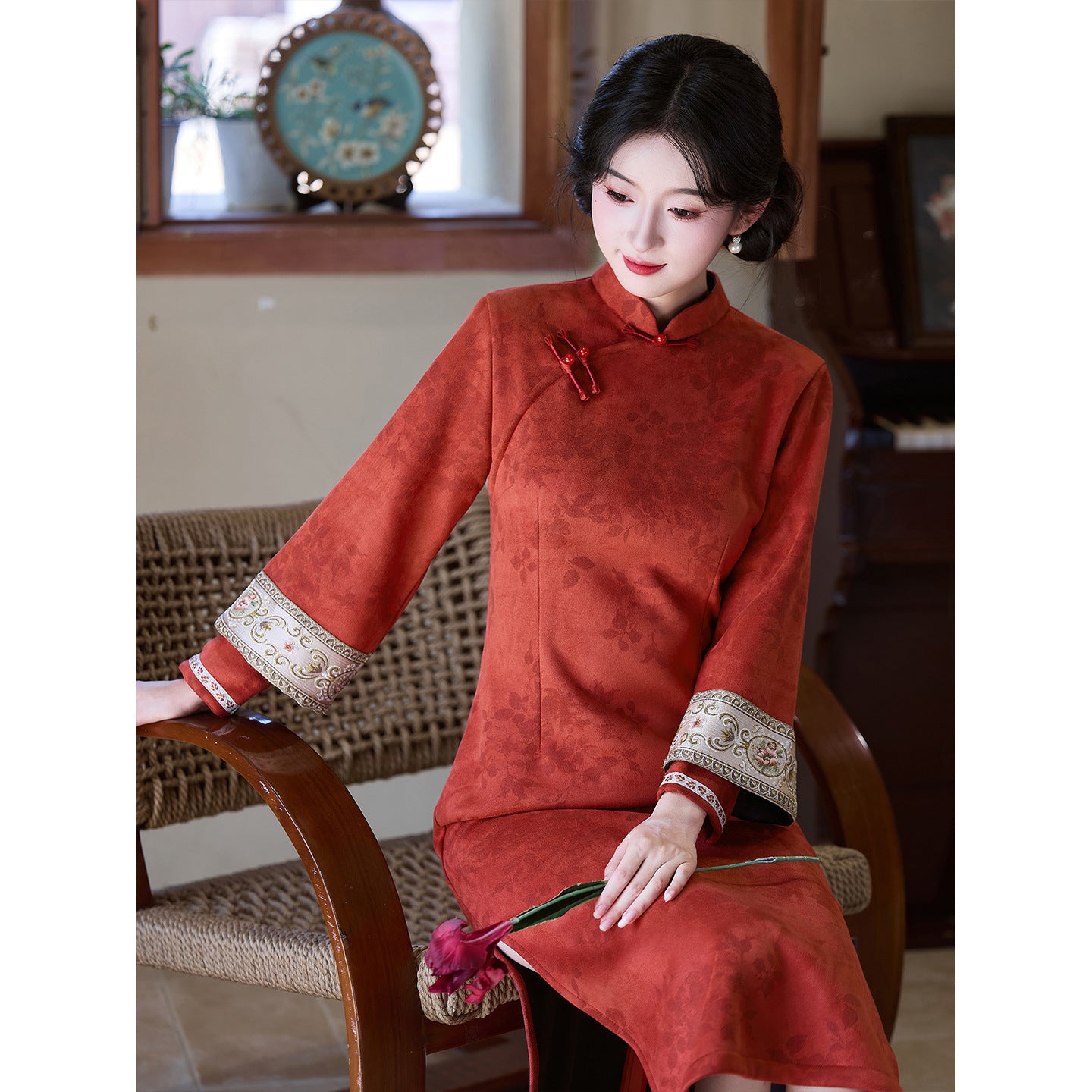 Women's Qipao Hexi 和熙 Asian Dress Chinese Thicken Modern Hanfu Clothing Velvet Cheongsam