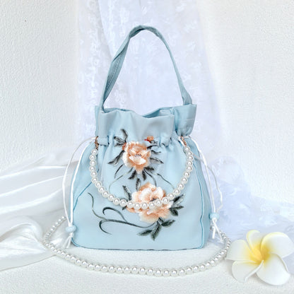 Chinese Style Drawstring Handbag Pearl Embroidery Bags Nang 囊