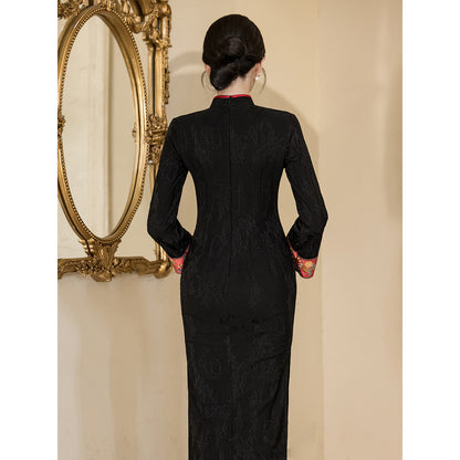 Women's Qipao Manyue 满月 Asian Dress Chinese Thicken Modern Hanfu Clothing Velvet Cheongsam Winter Autumn