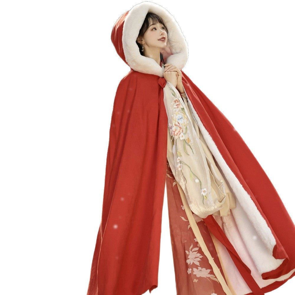 Chinese Clothing Women's Traditional Thicken Velvet Cloak Hanfu Autumn Winter