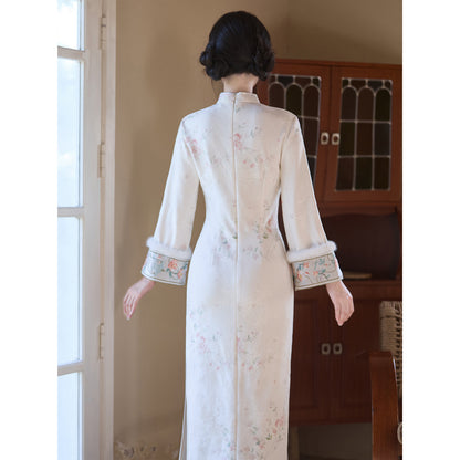 Women's Qipao Chunyingxue 春樱雪 Asian Thicken Dress Chinese Modern Hanfu Clothing Velvet Cheongsam Winter