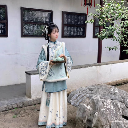 Qing Dynasty Clothing Languinvshu 兰闺女书 Women's Chinese Traditional Velvet Thicken Hanfu Autumn Winter