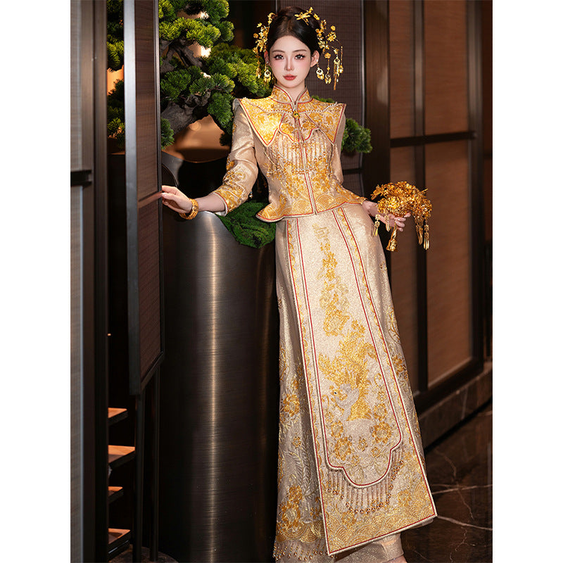 Chinese Wedding Clothes Hongyan Binke 槟客 Women's Modern Gown Tea Ceremony Dress Hanfu