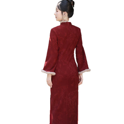 Women's Qipao Cijiu 辞旧 Asian Thicken Dress Chinese Modern Hanfu Clothing Velvet Cheongsam Winter
