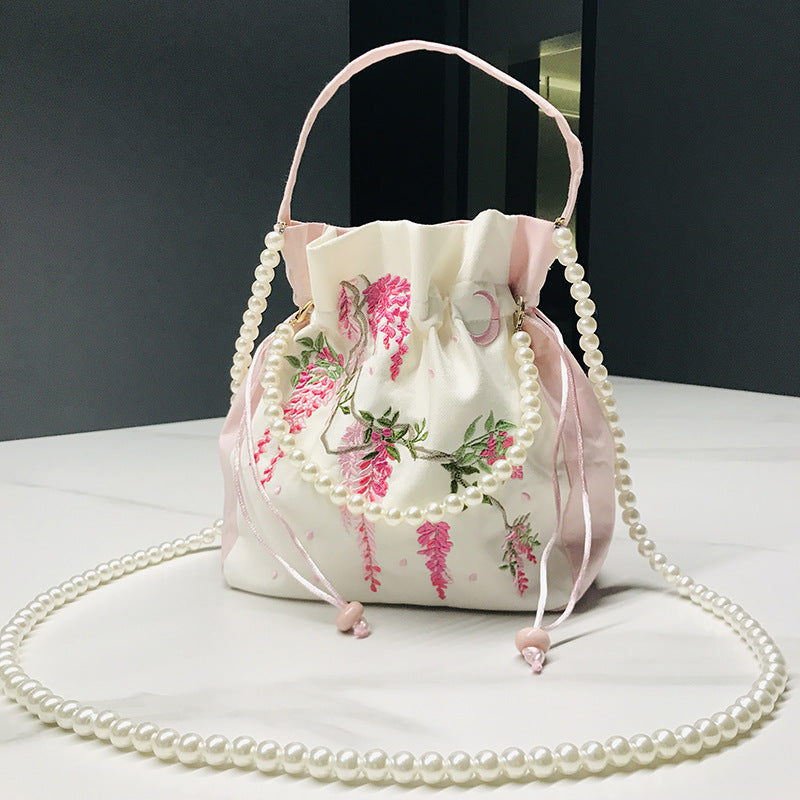 Chinese Style Drawstring Handbag Pearl Embroidery Bags Nang 囊