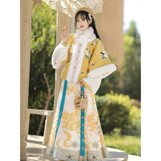 New Chinese Style Clothing Jinseliunian 锦瑟流年 Women's Modern Hanfu Ming Dynasty Thicken Velvet  Autumn Winter