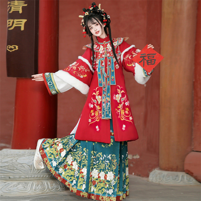 Ming Dynasty Clothing Yunjinyingcai 云锦映彩 Women's Chinese Traditional Thicken Velvet Hanfu Autumn Winter