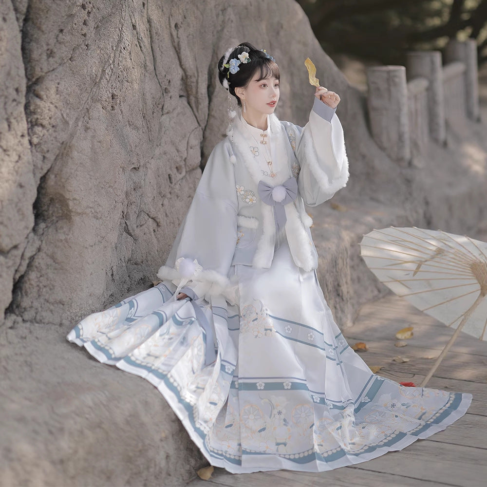 Ming Dynasty Mamian Clothing Youleyuan 游乐园 Women's Chinese Traditional Thicken Velvet Hanfu Autumn Winter