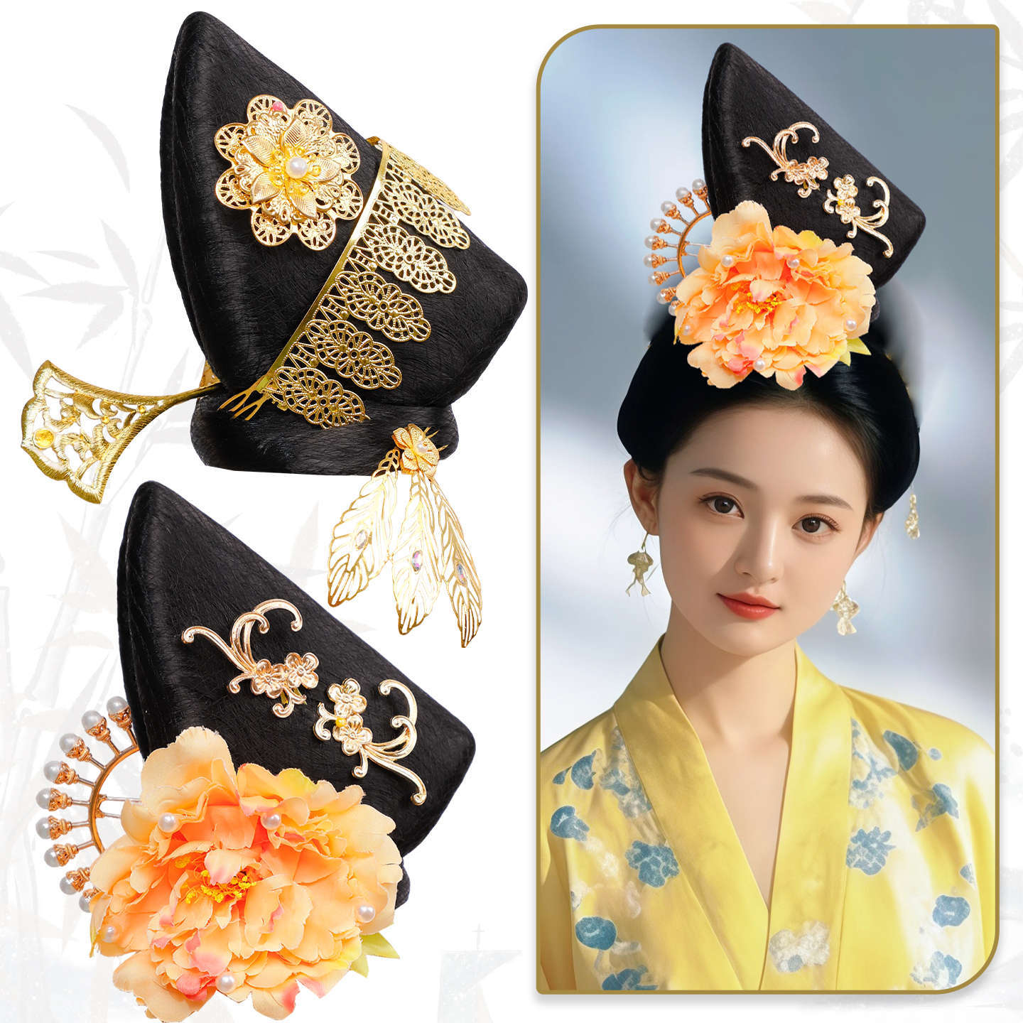 Traditional Chinese Hairstyle Wig Guifei 贵妃 Hanfu Historical Royal Hairpieces