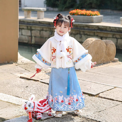 Children's Traditional Clothing Yutu 玉兔 Chinese Lunar New Year Velvet Hanfu Suit