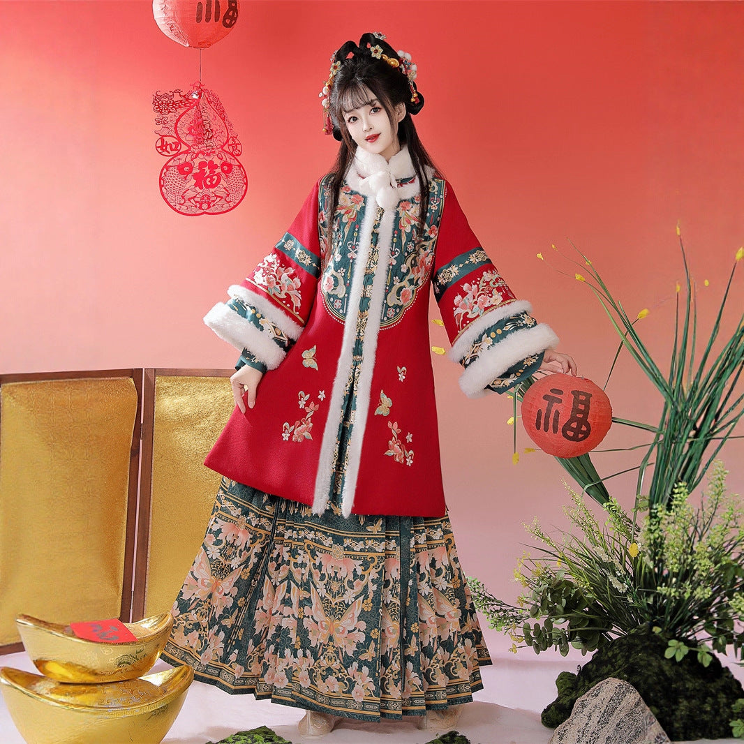 Ming Dynasty Dress Women's Mamian Skirt Songdie 颂蝶 Thicken Chinese Style Lunar New Year Clothes Winter