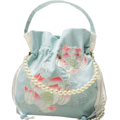 Chinese Style Drawstring Handbag Pearl Embroidery Bags Nang 囊