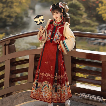 Ming Dynasty Dress Women's Mamian Skirt Luyu 鹿屿 Thicken Chinese Style Lunar New Year Clothing Winter