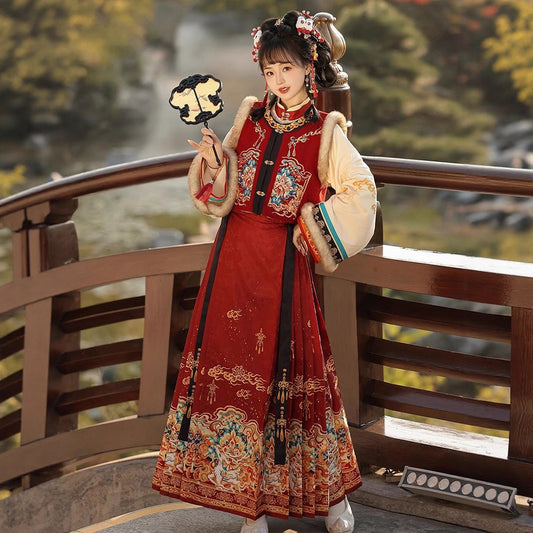 Ming Dynasty Dress Women's Mamian Skirt Luyu 鹿屿 Thicken Chinese Style Lunar New Year Clothing Winter