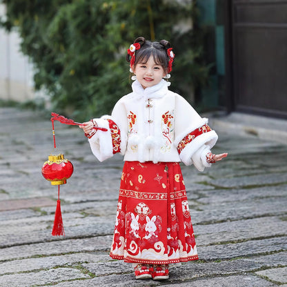 Children's Traditional Clothing Yutu 玉兔 Chinese Lunar New Year Velvet Hanfu Suit