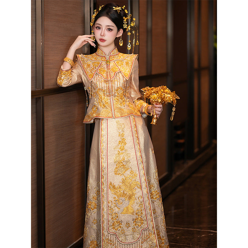 Chinese Wedding Clothes Hongyan Binke 槟客 Women's Modern Gown Tea Ceremony Dress Hanfu