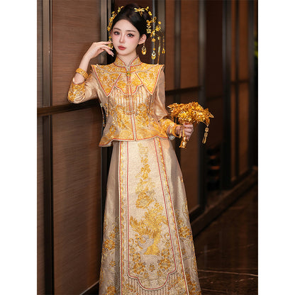 Chinese Wedding Clothes Hongyan Binke 槟客 Women's Modern Gown Tea Ceremony Dress Hanfu