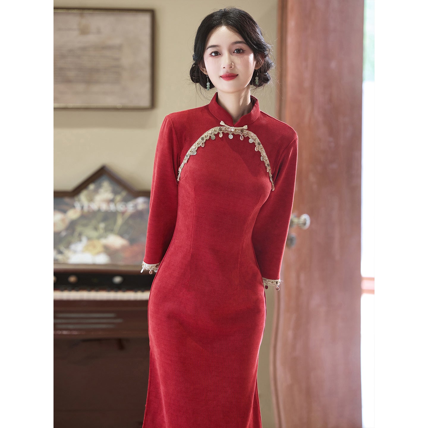 Women's Qipao Xiangling 香菱 Asian Thicken Dress Chinese Modern Hanfu Clothing Velvet Cheongsam Winter