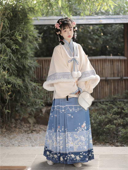 Ming Dynasty Clothing Ruyihaitang 如意海棠 Women's Chinese Traditional Thicken Velvet Hanfu Autumn Winter