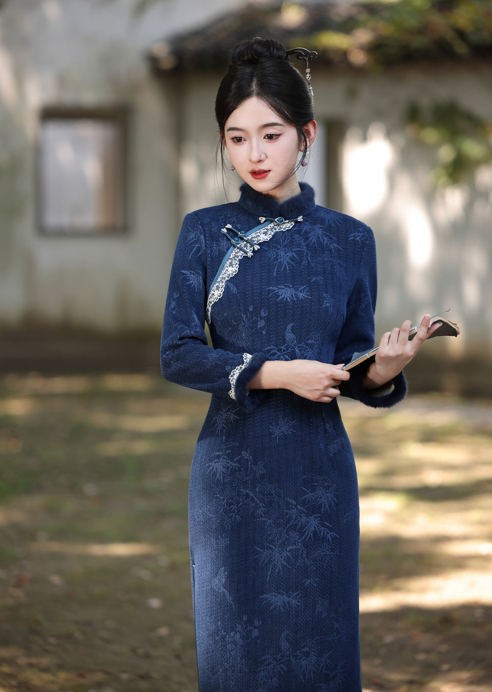 Women's Qipao Zhuniao 竹鸟 Asian Thicken Dress Chinese Modern Hanfu Clothing Velvet Cheongsam Winter