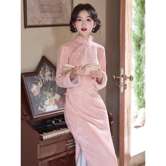 Women's Qipao Diefeiwu 蝶飞舞 Asian Dress Chinese Thicken Modern Hanfu Clothing Velvet Cheongsam