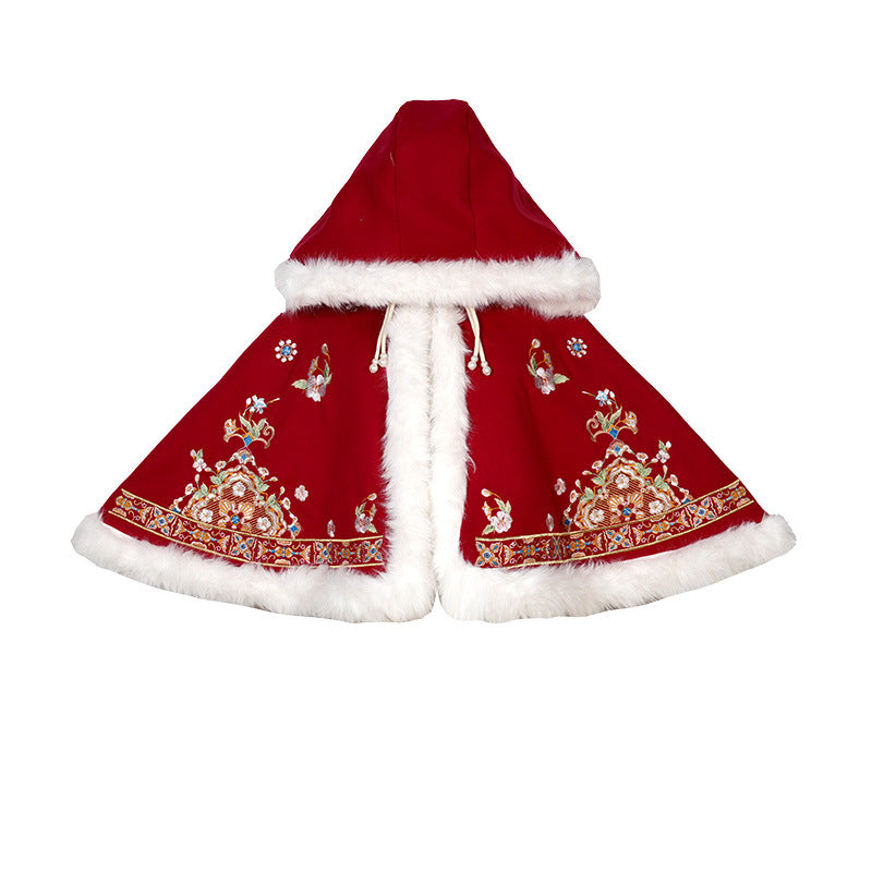 Ming Dynasty Clothing Chunshao 春梢 Women's Chinese Traditional Thicken Velvet Lunar New Year Hanfu Autumn Winter