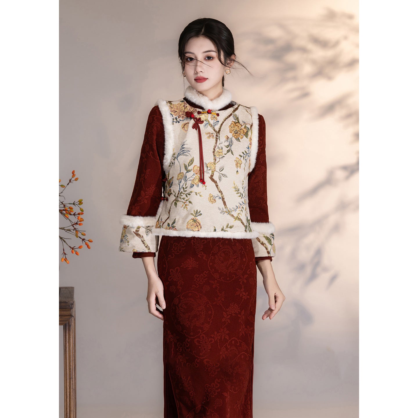 Women's Qipao Wenguiqi 问归期 Asian Thicken Dress Chinese Modern Hanfu Clothing Velvet Cheongsam Winter