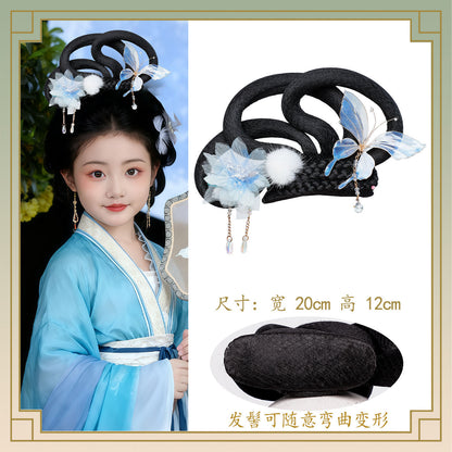 Kid's Traditional Chinese Hairstyle Wig Change 嫦娥 Hanfu Historical Royal Hairpieces