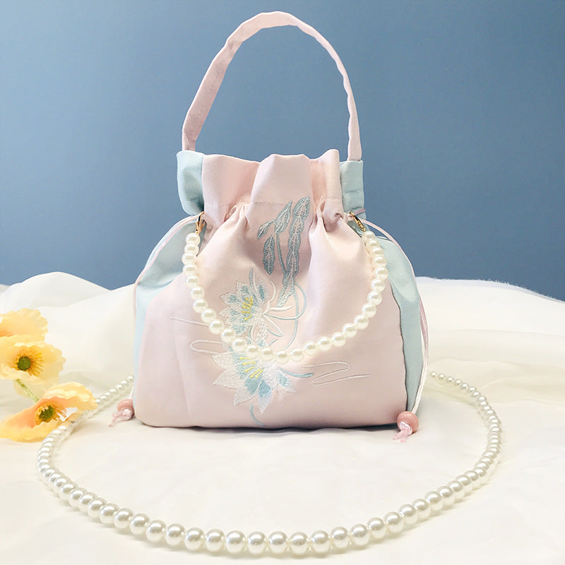 Chinese Style Drawstring Handbag Pearl Embroidery Bags Nang 囊