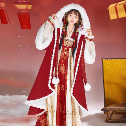 TANG Dynasty Clothing Jinli 锦鲤 Ruqun Women's Chinese Traditional Thicken Velvet Lunar New Year Hanfu Autumn Winter