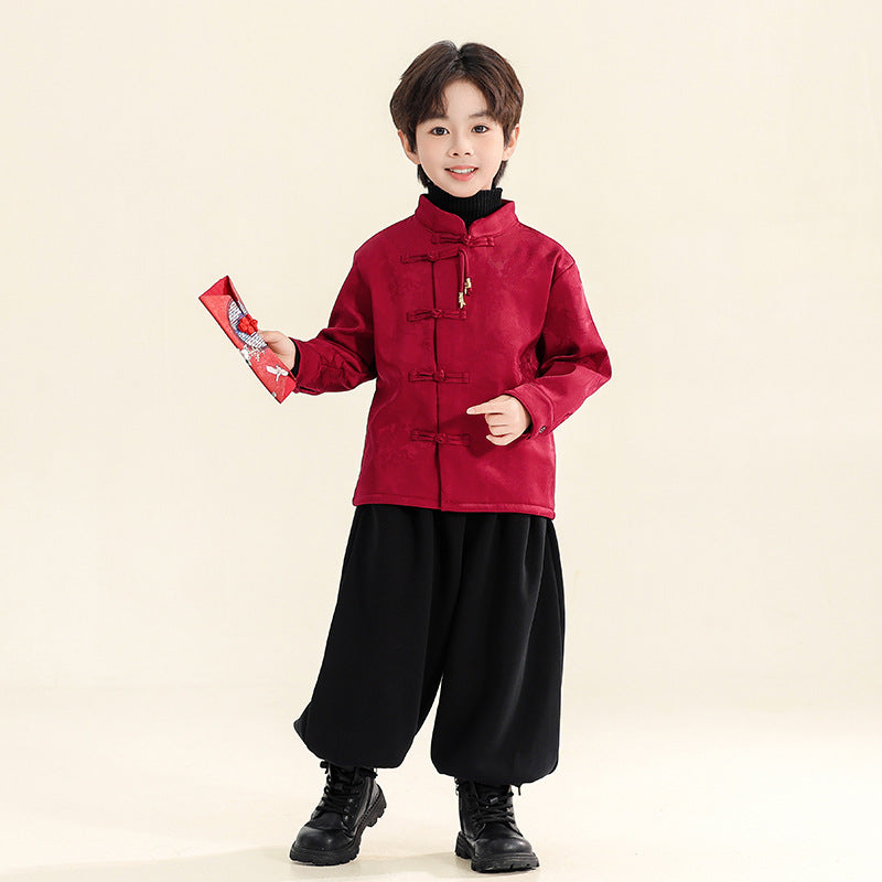 Children's Modern Hanfu Clothing Shuangquan 双全 Chinese Kid's Lunar New Year Velvet Suit