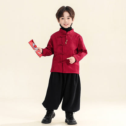 Children's Modern Hanfu Clothing Shuangquan 双全 Chinese Kid's Lunar New Year Velvet Suit