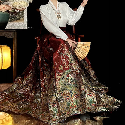 Ming Dynasty Dress Women's High Grade Fabrics Mamian Skirt Longhuang 龙煌 Hanfu Clothing Spring Summer Autumn