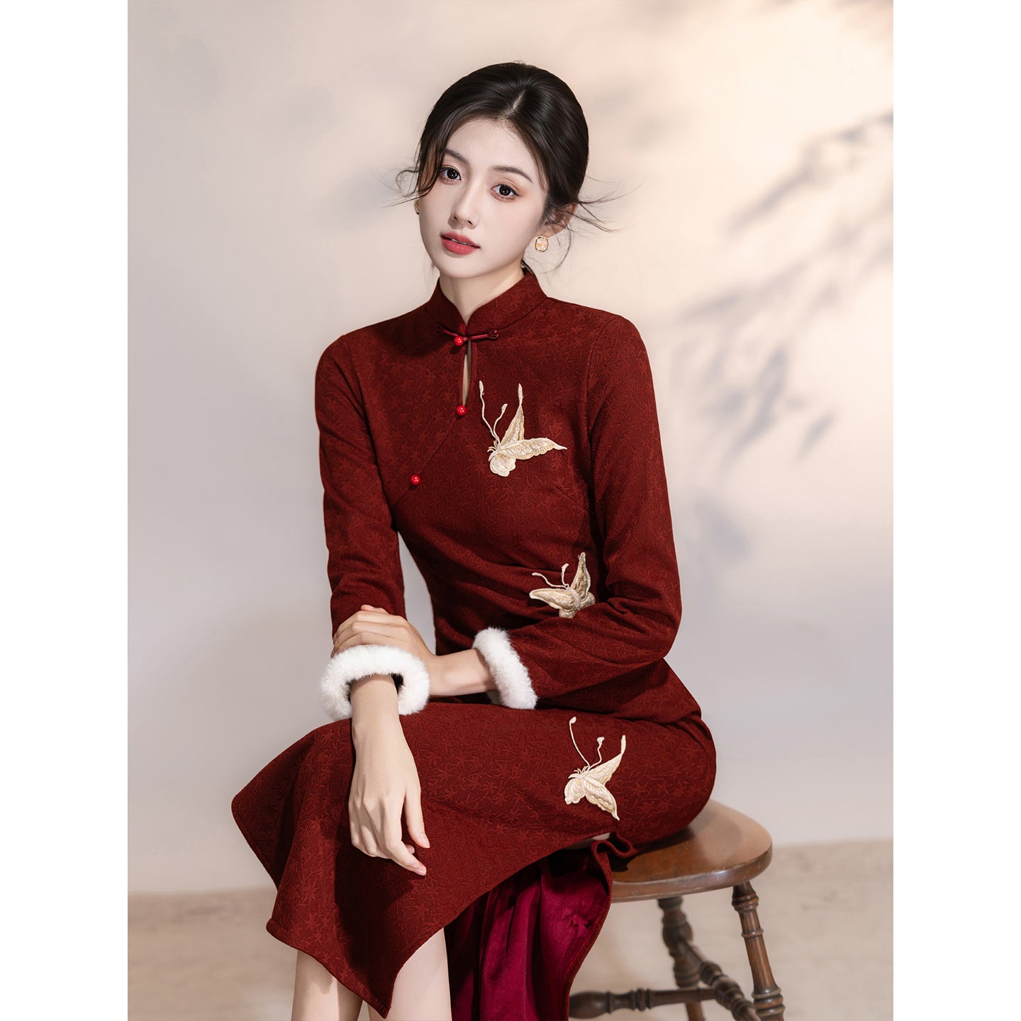 Women's Qipao Suiye 岁月 Asian Thicken Dress Chinese Modern Hanfu Clothing Velvet Cheongsam Winter
